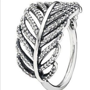 feather pandora ring size 7.5(56) silver